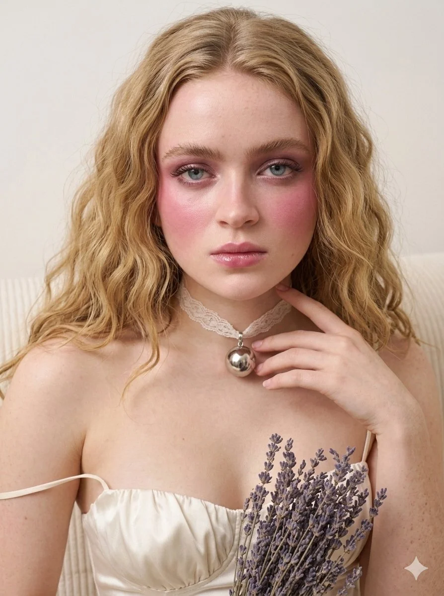 Ethereal Beauty Reclining: Soft Makeup and Ivory Satin Elegance