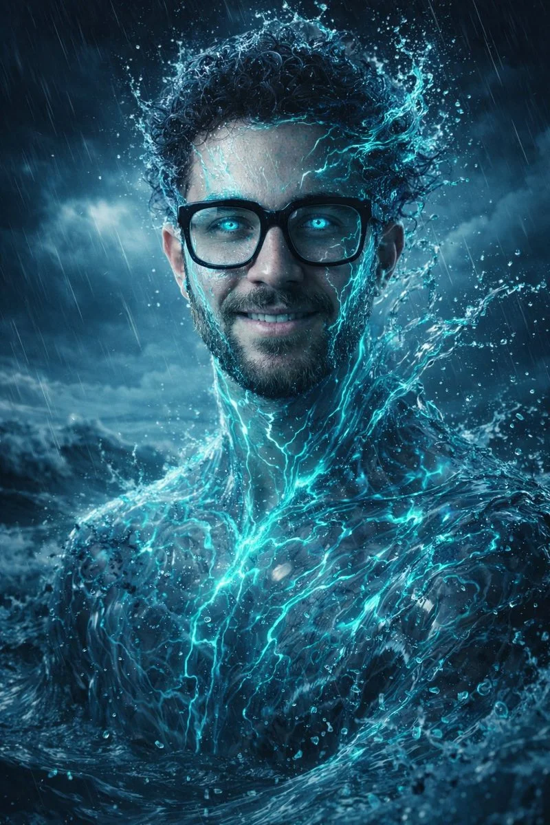 Ethereal Calm: Human Spirit Merged with Ocean’s Fury