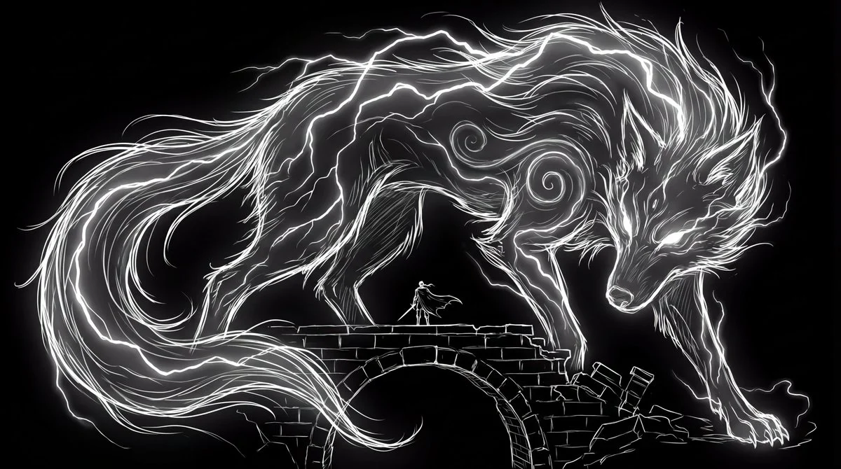 Ethereal Linework: Minimal Dark Fantasy Silhouette