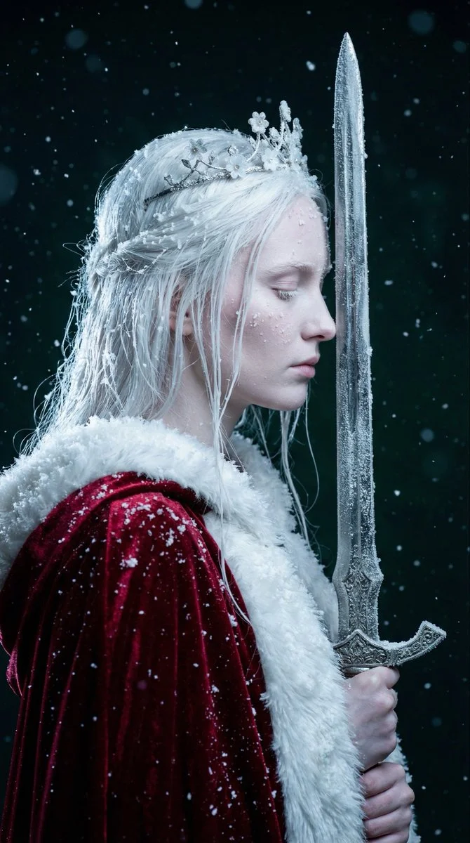 Ethereal Majesty: The Winter Queen of Ice and Crimson