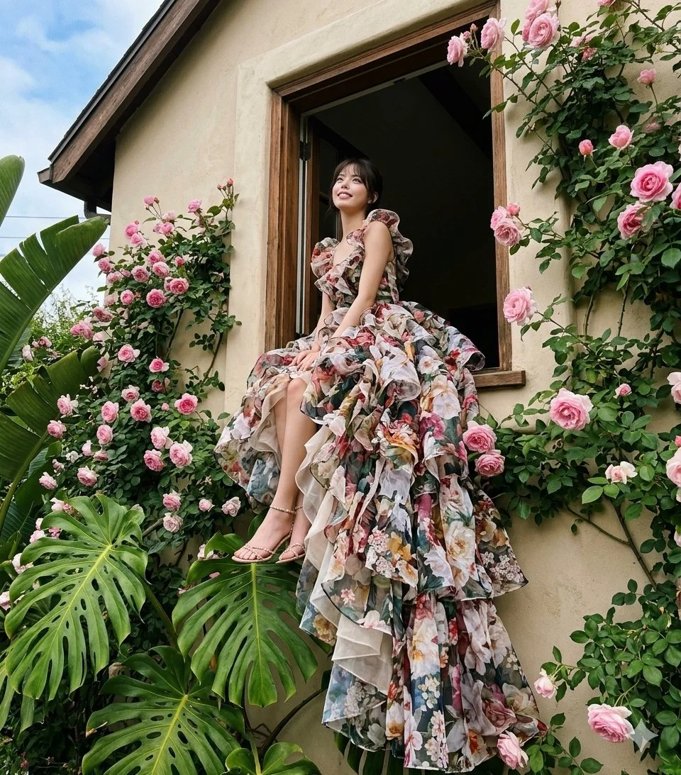 Ethereal Portrait of a Young Woman in Floral Organza by Rustic Cottage