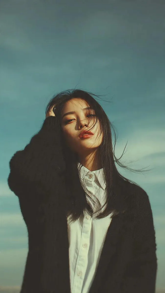 Ethereal Portrait Under a Vast Pastel Sky