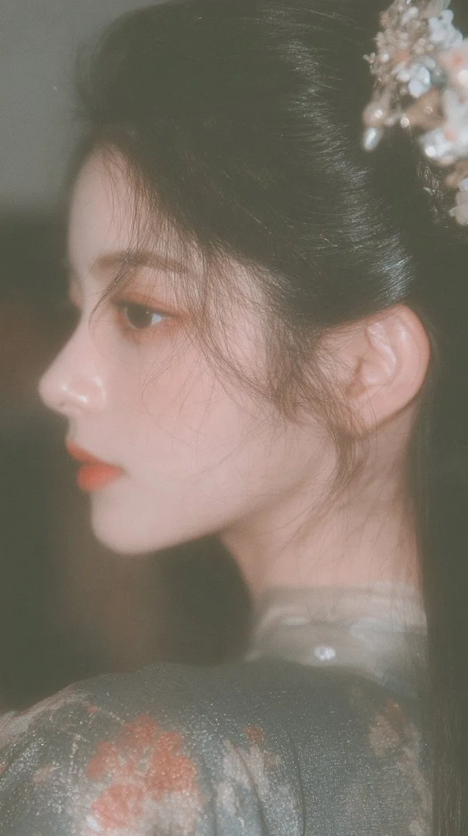 Ethereal Song-dynasty beauty captured in soft-light CCD with heavy blur