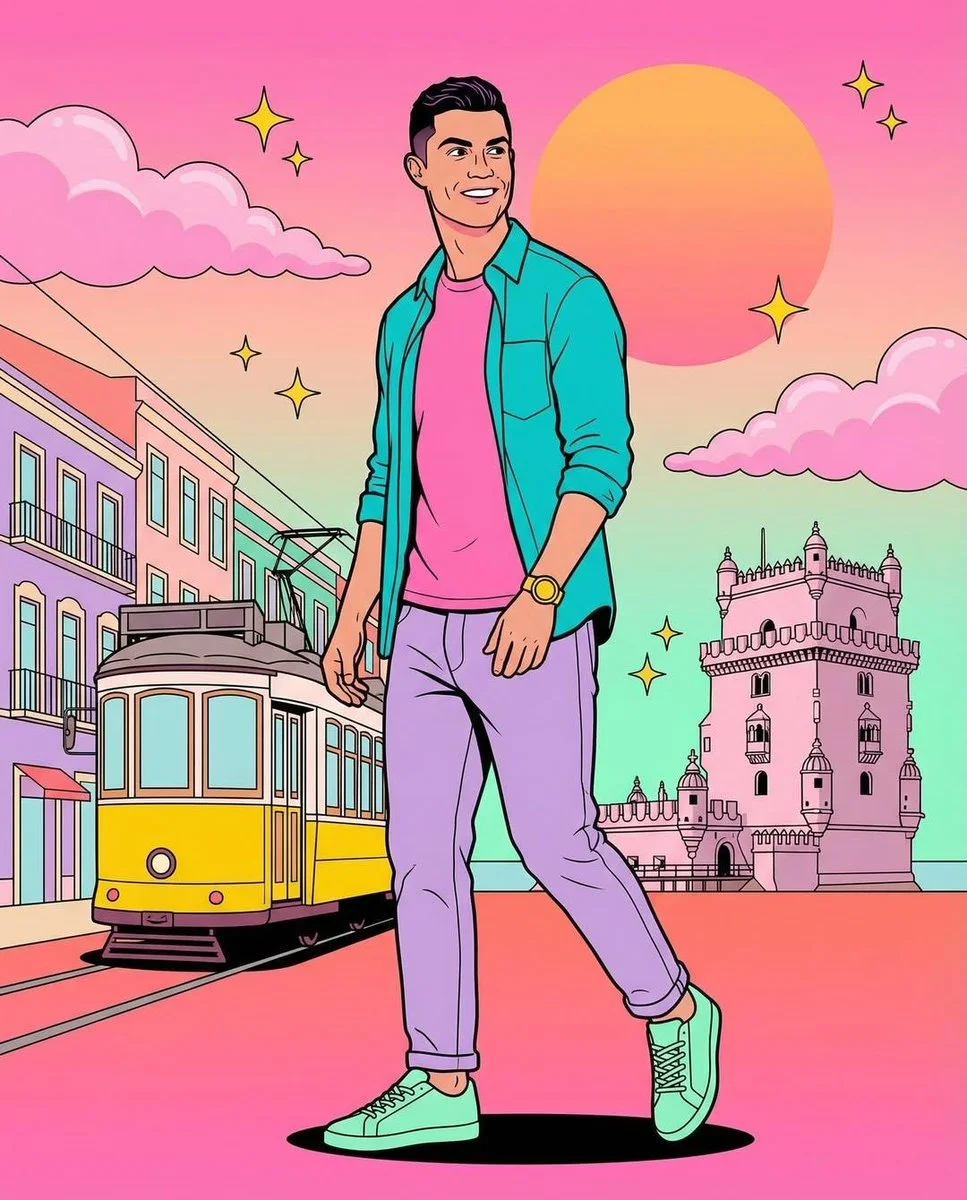 Everyday Casual Meets Retro Neon: Portugal in 80s Pop-Art Style