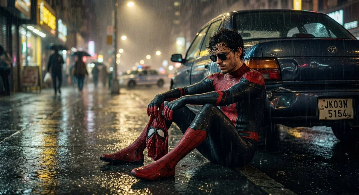Exhausted Hero in the Rain