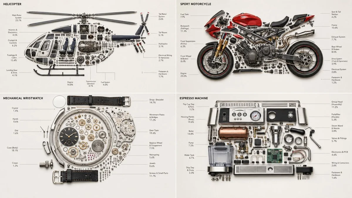 Exploded view of a smartphone revealing its component proportions