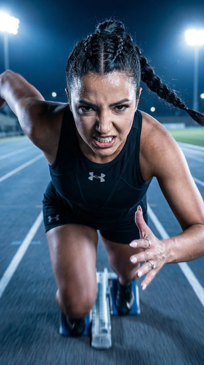 Explosive Launch: Athletic Power in Electric Blue Under Armour