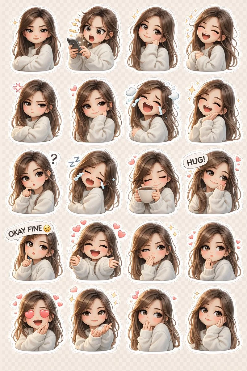 Expressive Chibi Girls in a Sticker Pack