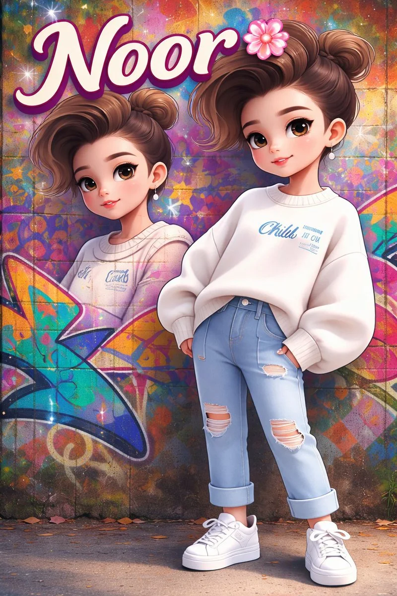 Expressive Street Style: Character and Graffiti Fusion in a Lively Scene