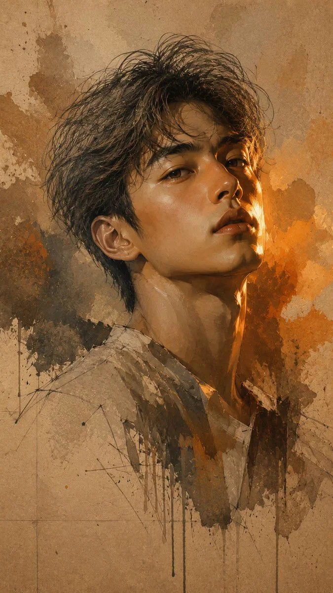 Expressive unfinished edges contrast with refined facial features in chiaroscuro