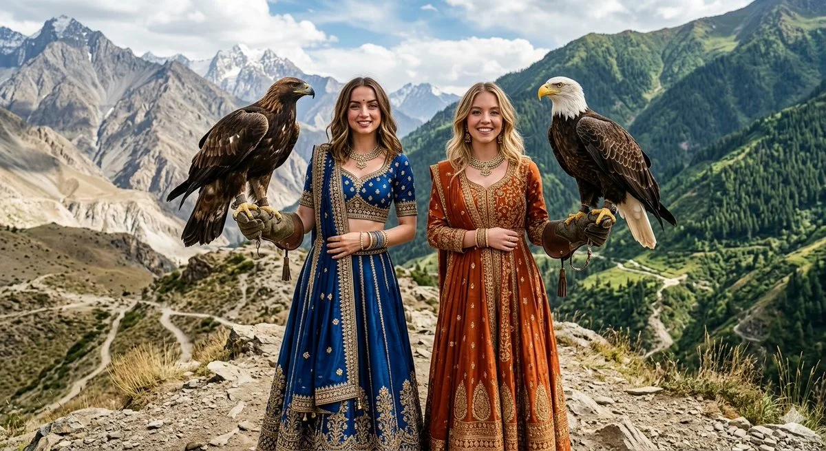 Falconry Contrast on a Split Mountain Ridge