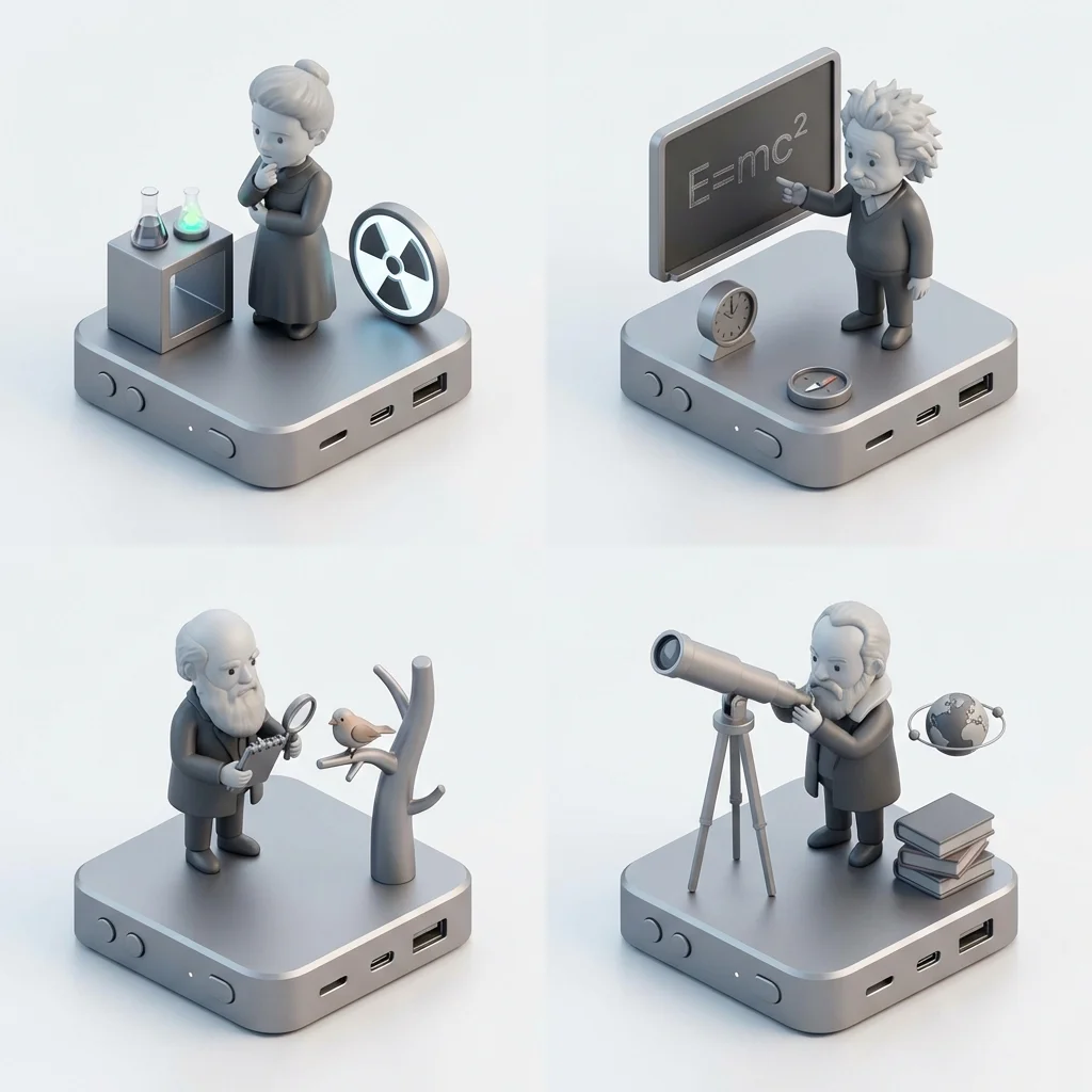 Famous Scientists in Sleek Aluminum Style