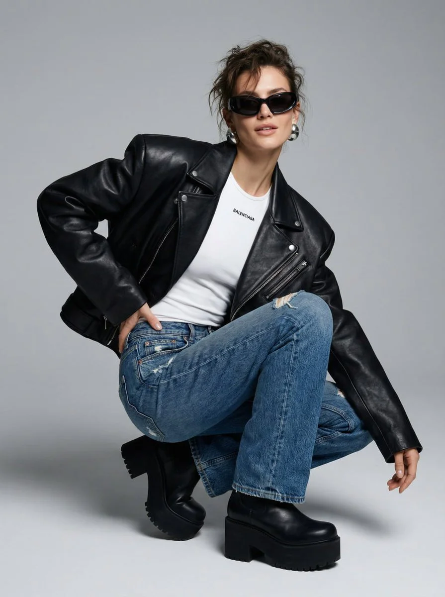 Fashion editorial captures cool attitude in sculptural Balenciaga jacket
