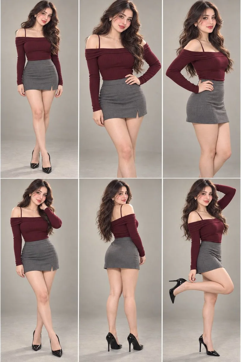 Fashion Model Identity Replacement in Six-Panel Studio Character Reference