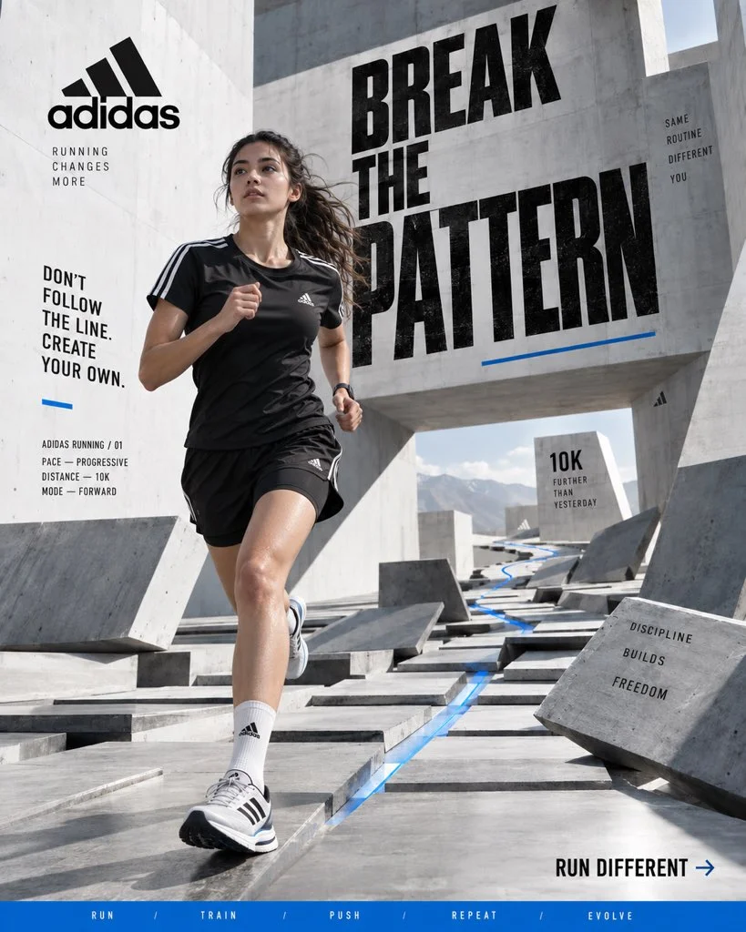 Female Runner Breaks Concrete Grid in Stride, Adidas Campaign