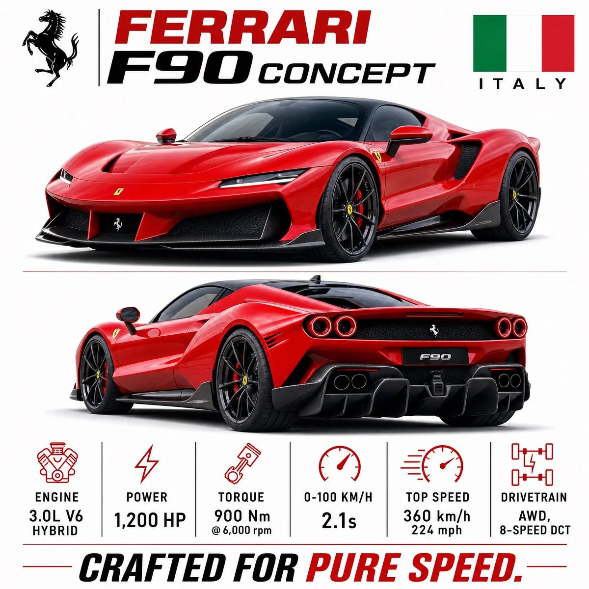 Ferrari F90 Concept: A 1,200 HP Hybrid Hypercar Redefining Italian Speed