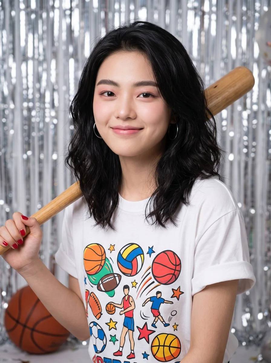 Festive Portrait of a Woman With Sports Gear and Tinsel