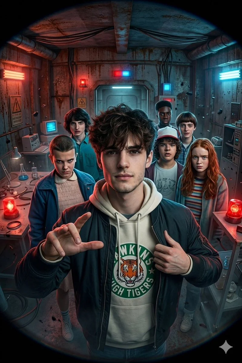 Fierce Bunker Selfie with Hawkins High Crew in Upside-Down Glow