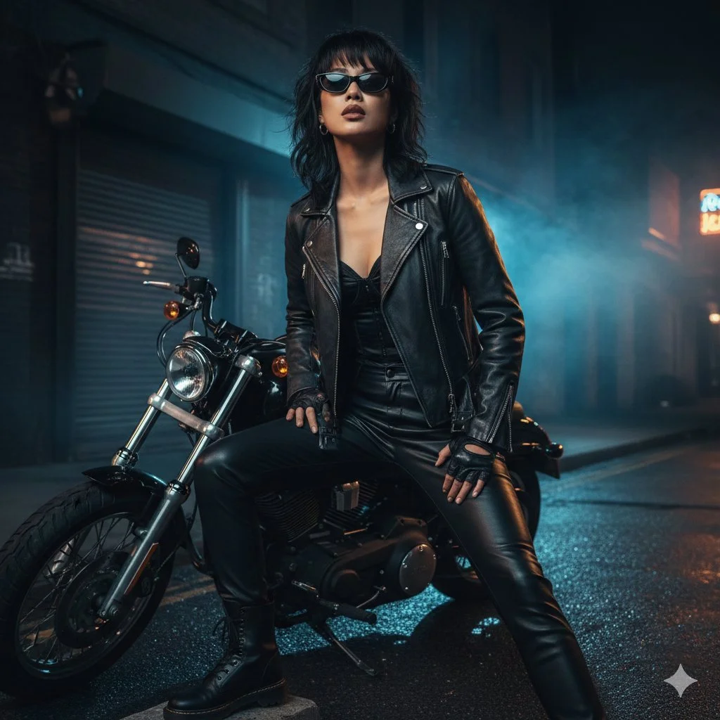 Fierce Elegance: A Biker-Chic Portrait