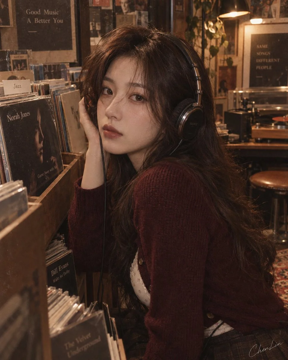 Film Photo Captures Intimate Vinyl Store Lyrics Sharing