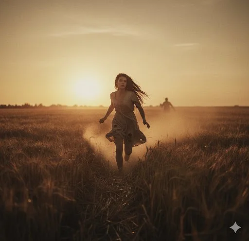 Fleeing Through Amber Fields: A 1970s Thriller in Motion