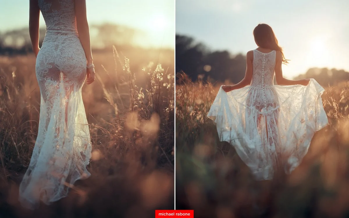 Fleeting Moments: Film-Textured Hips in Wedding Lace