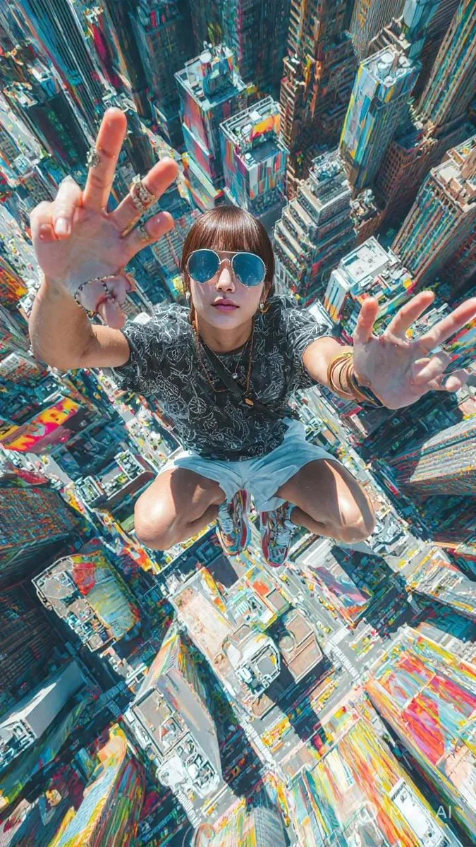 Floating Over NYC: A Playful Pose Above the Streets