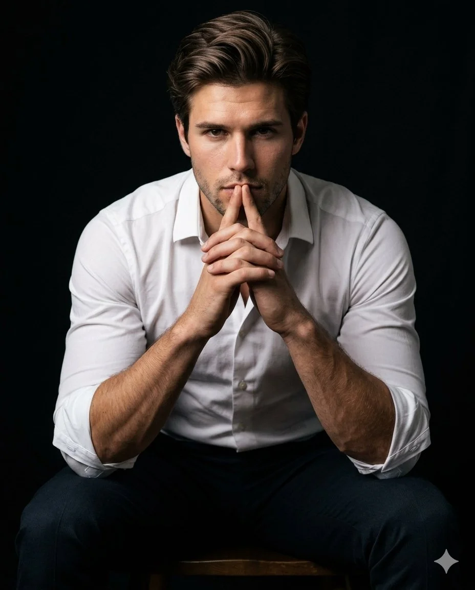 Focused Intensity in Studio Portrait