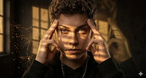 Focused Mind: Cinematic Portrait with Ethereal Neural Glow