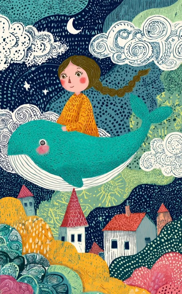 Folk-Art Fantasy: Whales and Castles Unite