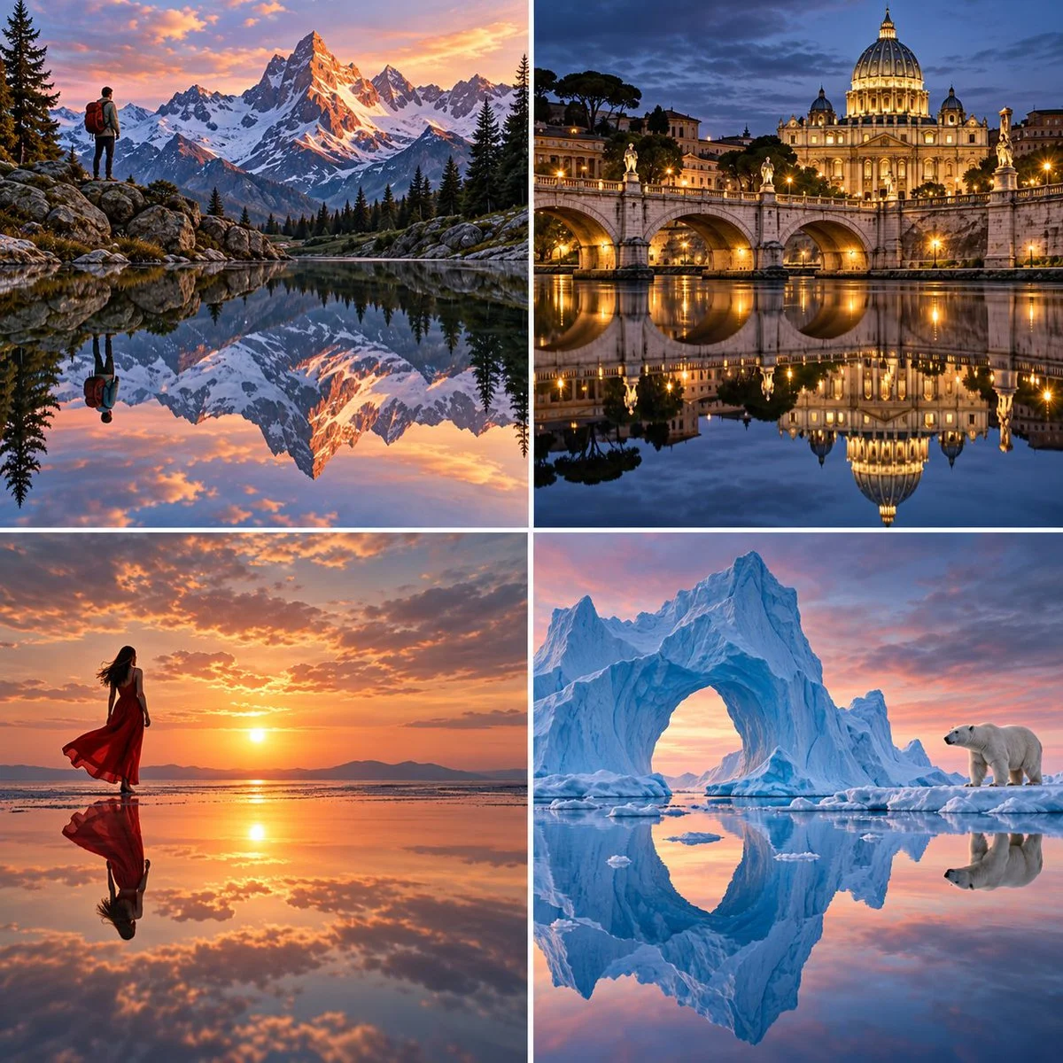 Four AI models render the same reflection prompt in a 2x2 grid