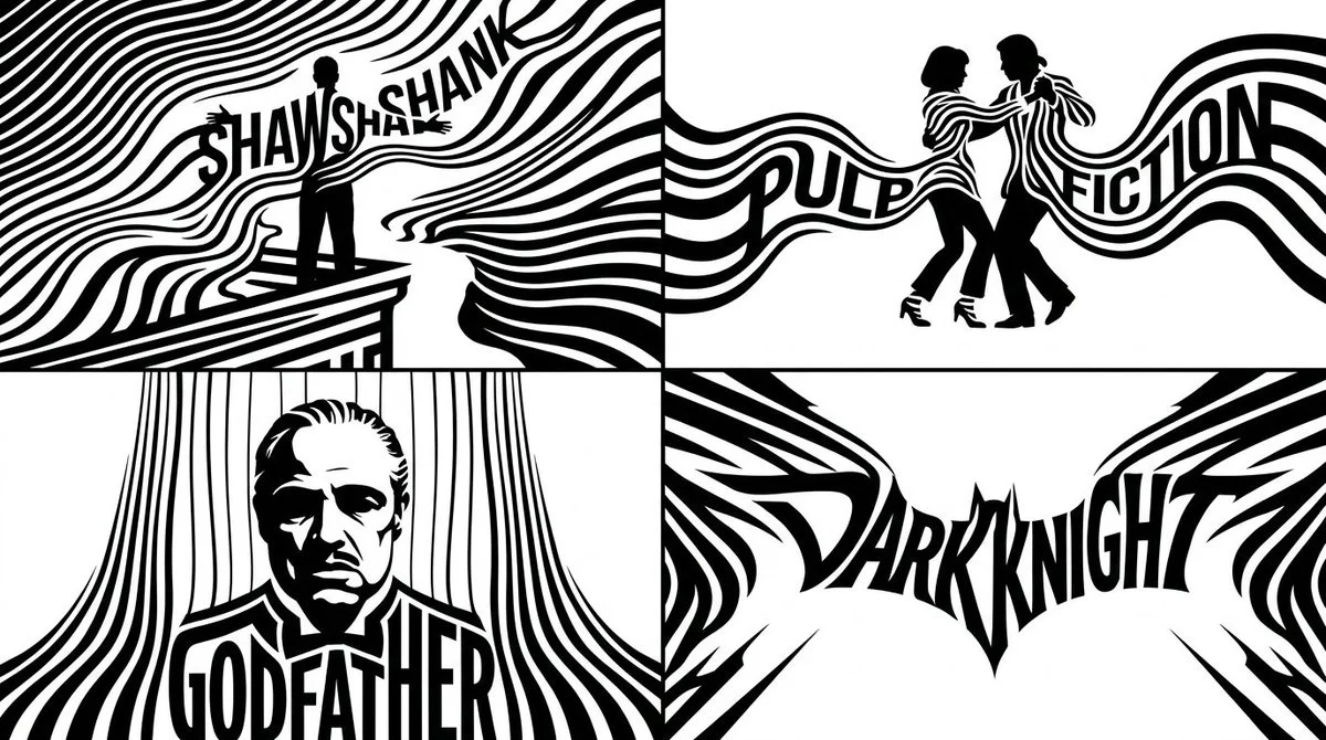 Four classic movies become rhythmic black and white optical stripe emblems