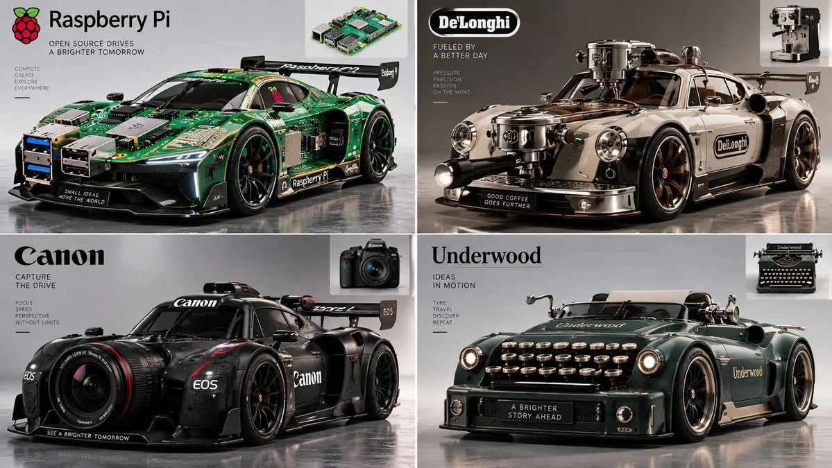 Four everyday objects morph into sleek hypercars in studio render