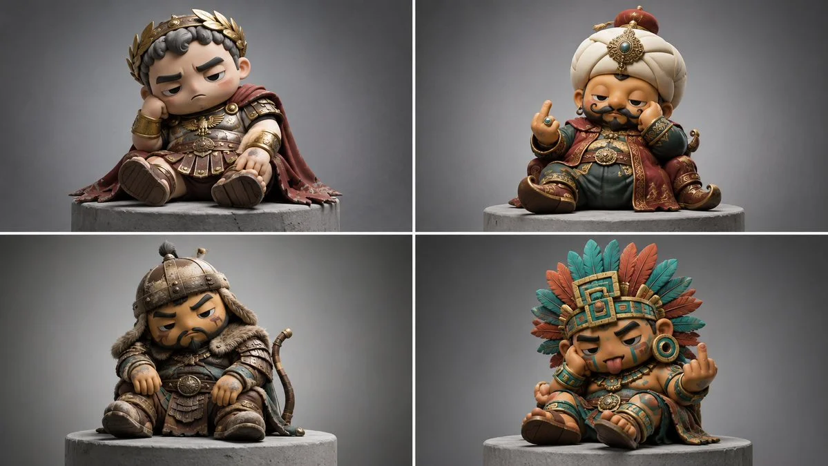 Four fallen empires pose as chunky vinyl designer toys