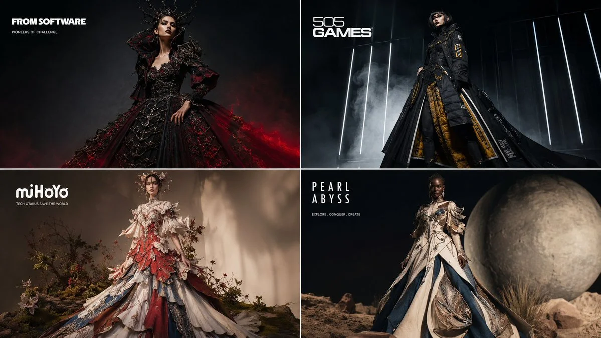 Four gaming brands inspire a high-fashion editorial grid