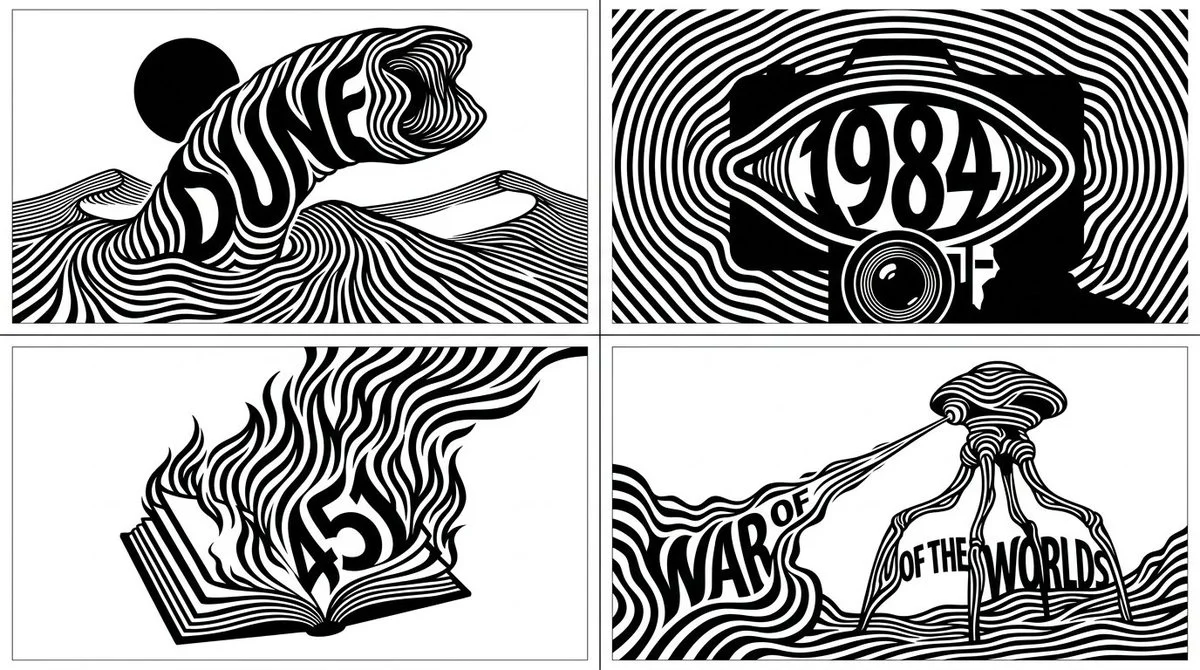 Four Sci-Fi Books Become Optical Typographic Silhouettes in Grid