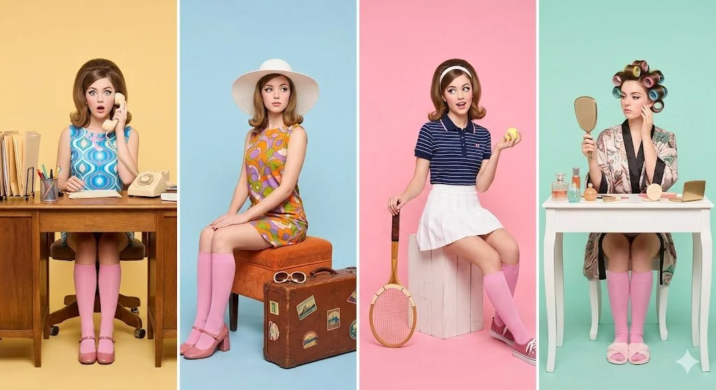 Four Vintage Personas in Pastel Panels: A 1960s Studio Portrait