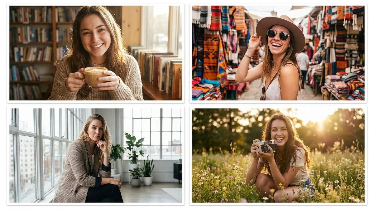 Four Young Influencers Pose in a 2x2 Grid with Tasteful Lighting