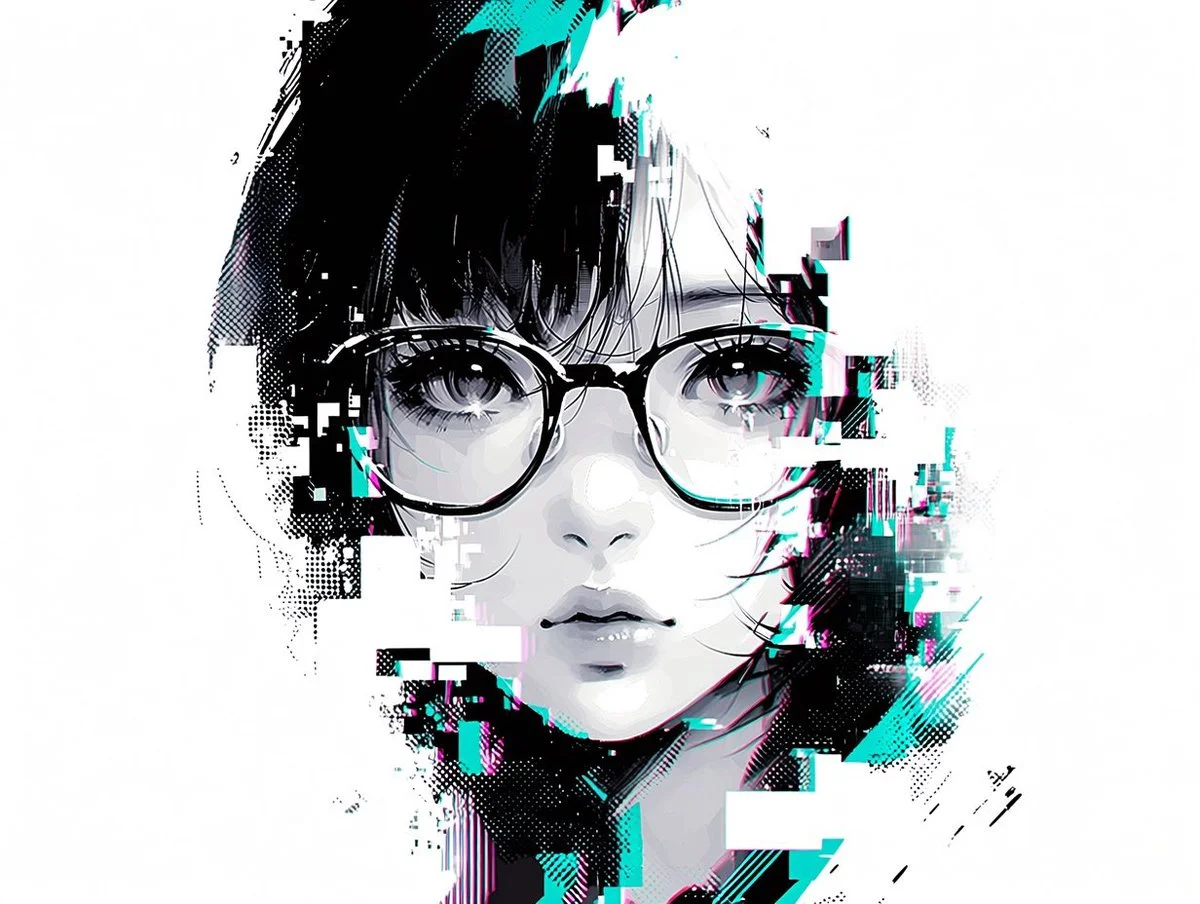 Fragmented Gaze: Cybernetic Elegance in Monochrome Portrait