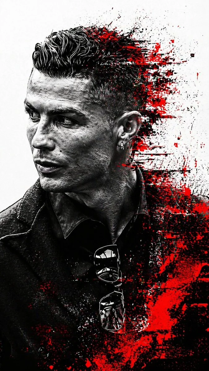 Fragmented Noir: Monochrome Portrait with Crimson Glitches