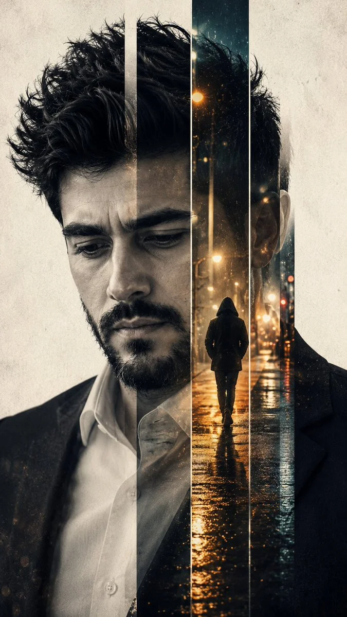 Fragmented Silence: Cinematic Double-Exposure Portrait