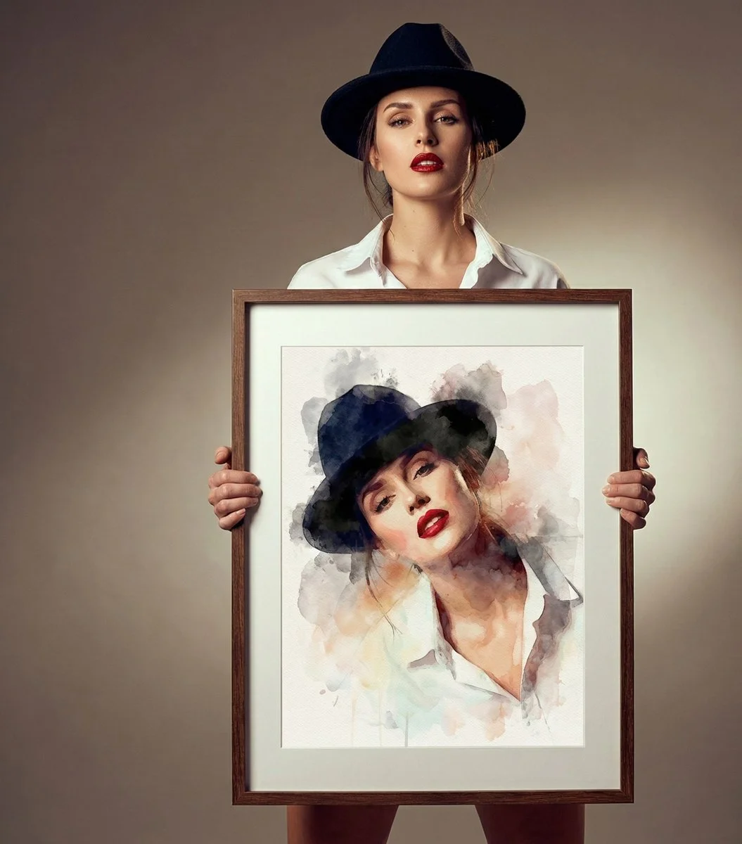 Framed Elegance: A Portrait in Watercolor