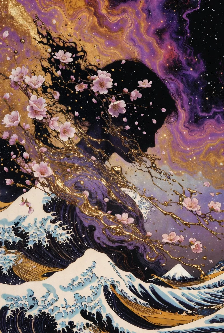 Fusion of Tradition and Chaos: Silk Textures Flow in Cosmic Liquefaction