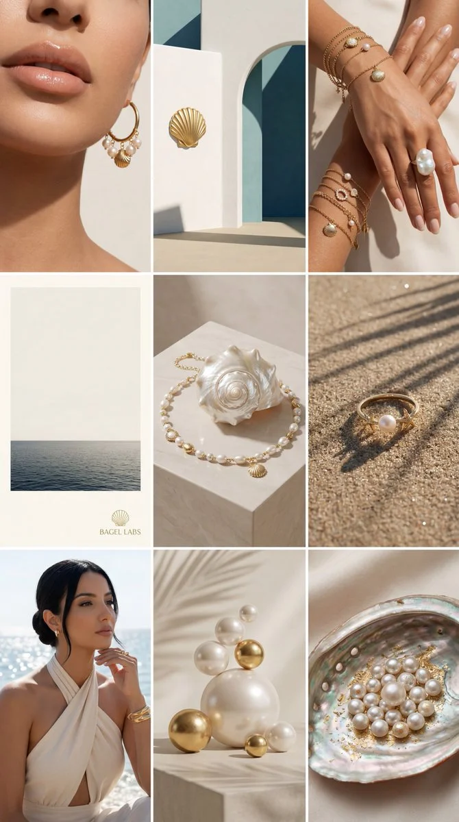 Futuristic Coastal Elegance: AI-Infused Luxury Editorial Grid