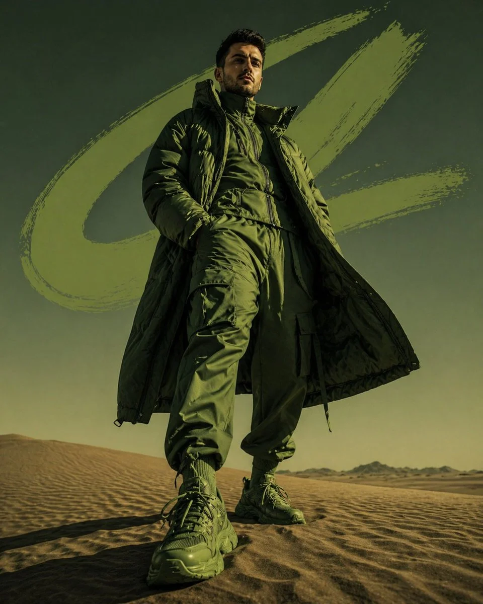 Futuristic Desert Warrior in Monochrome Green