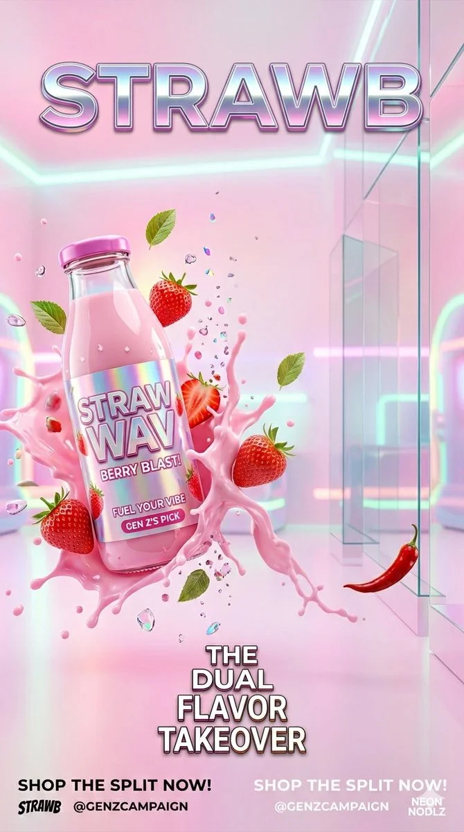 Futuristic Fusion: Strawberry Milk vs. Spicy Ramen