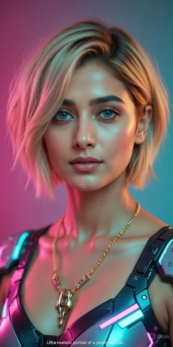Futuristic Glam: Cyberpunk Portrait of a Young Woman