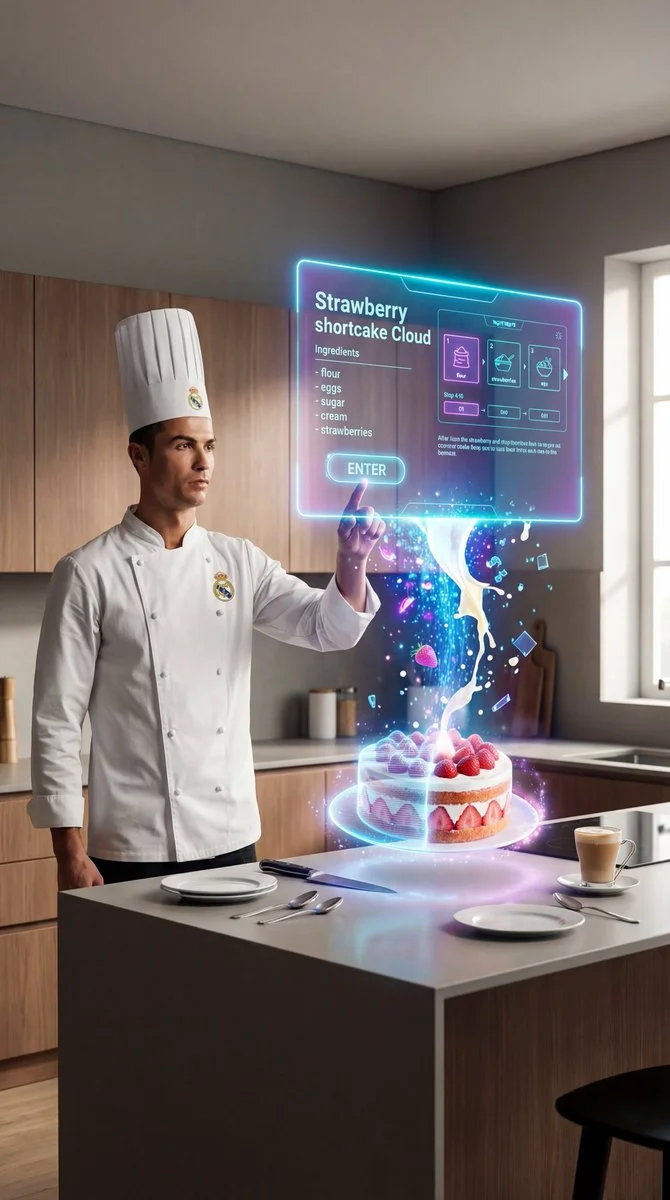 Futuristic Gourmet: Holographic Strawberry Shortcake Creation