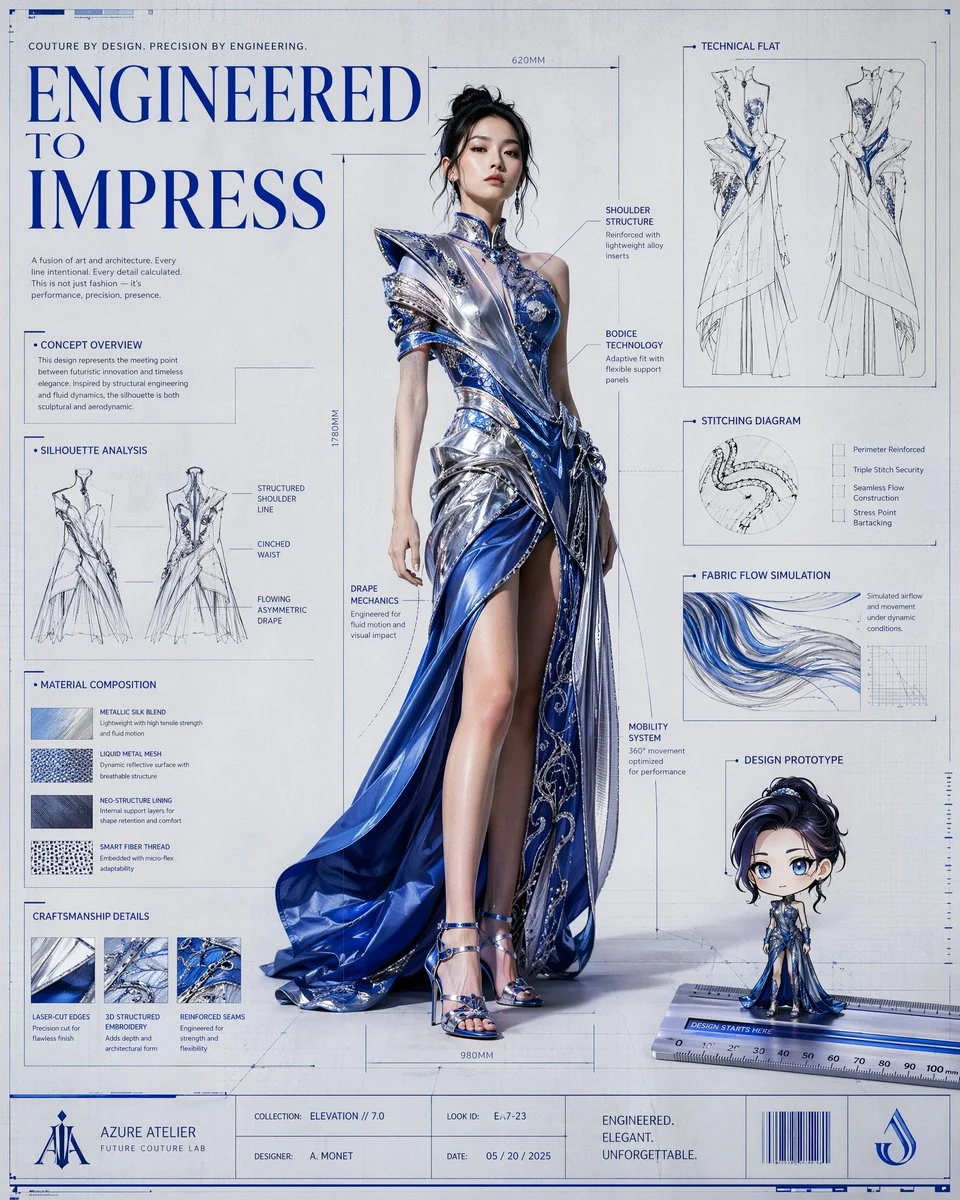 Futuristic Luxury Fashion Blueprint Featuring Avant-Garde Design Elements