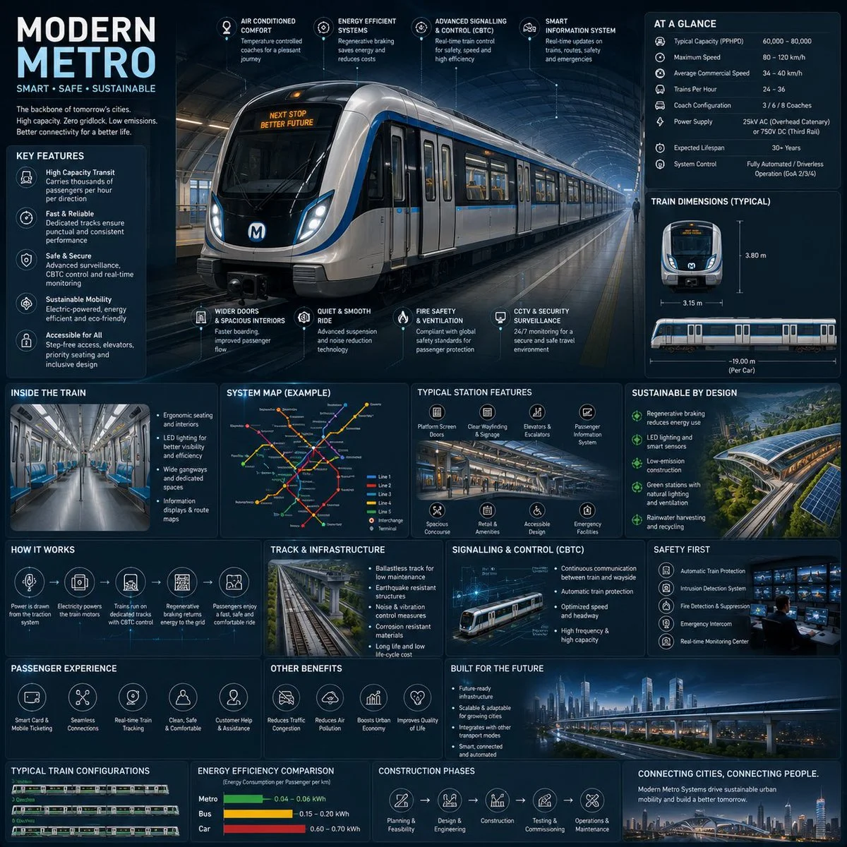 Futuristic Metro Infographic Shows Smart Railway Engineering in Detail